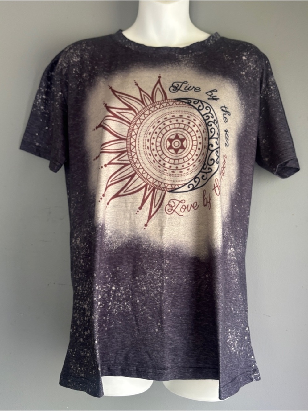 Sun & Moon Graphic Tee - Charcoal with Cream Fade